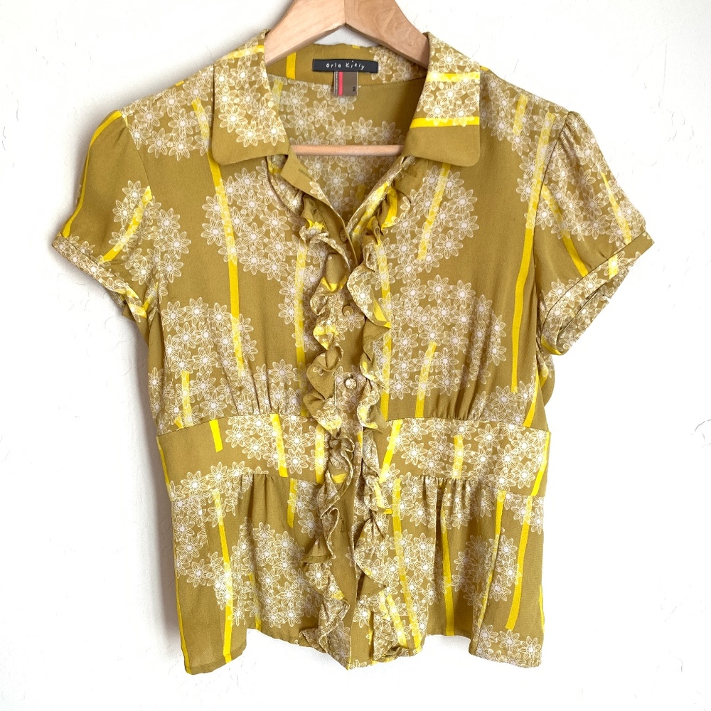 Orla Kiely silk blouse with ruffle (S)